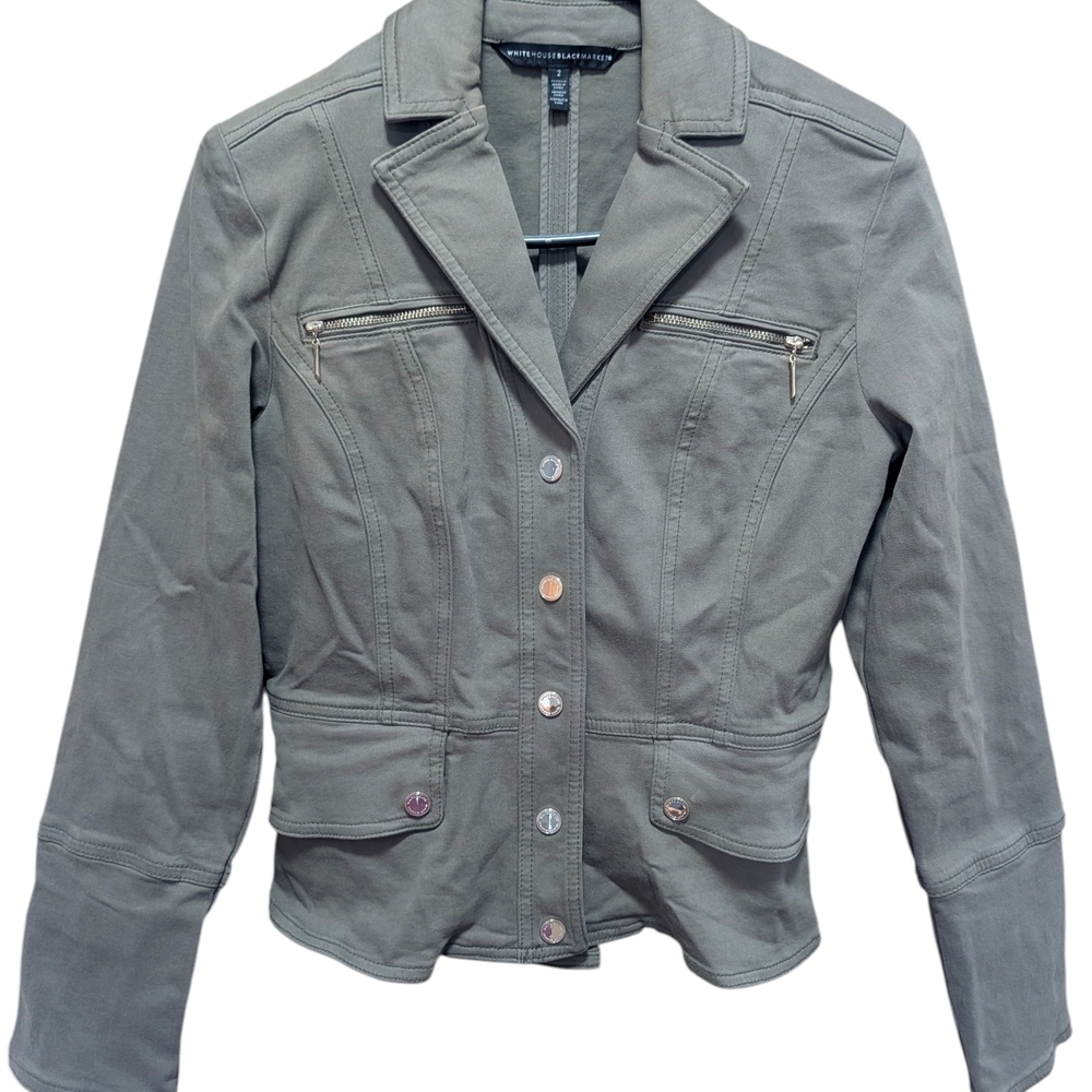 White House Black Market Olive Green Fitted Jacket